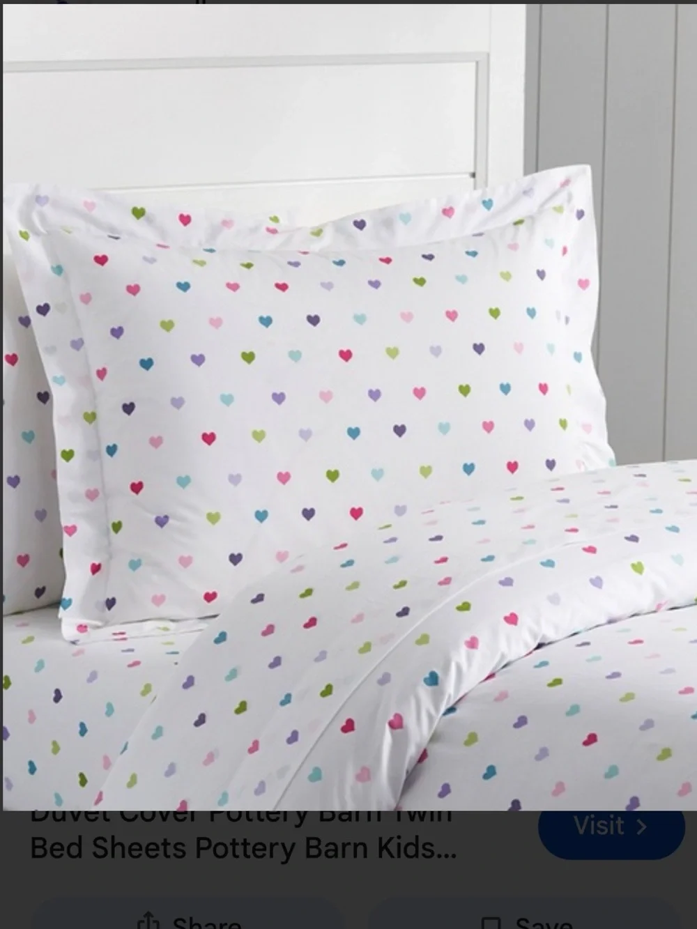Pottery Barn Kids White Heart-Print Duvet Cover in Multicolor Hearts